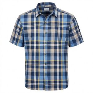 Columbia Mens XL Regular Fit Plaid Short Sleeve Button Down Shirt Blue Yellow